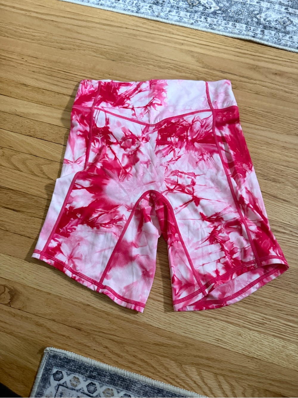 High-Rise Pink Tie-Dye Athletic Bike Shorts